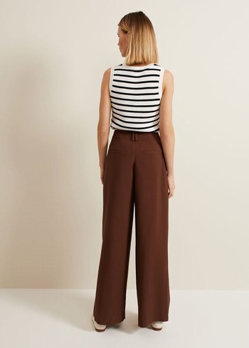 Phase Eight Indiyah Pleated Wide Legs Trousers Brown Australia | UP4280795